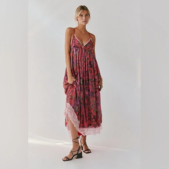 knee length dresses for ladies FREE PEOPLE Printed HEAT WAVE Maxi – Silver Accents main image 0